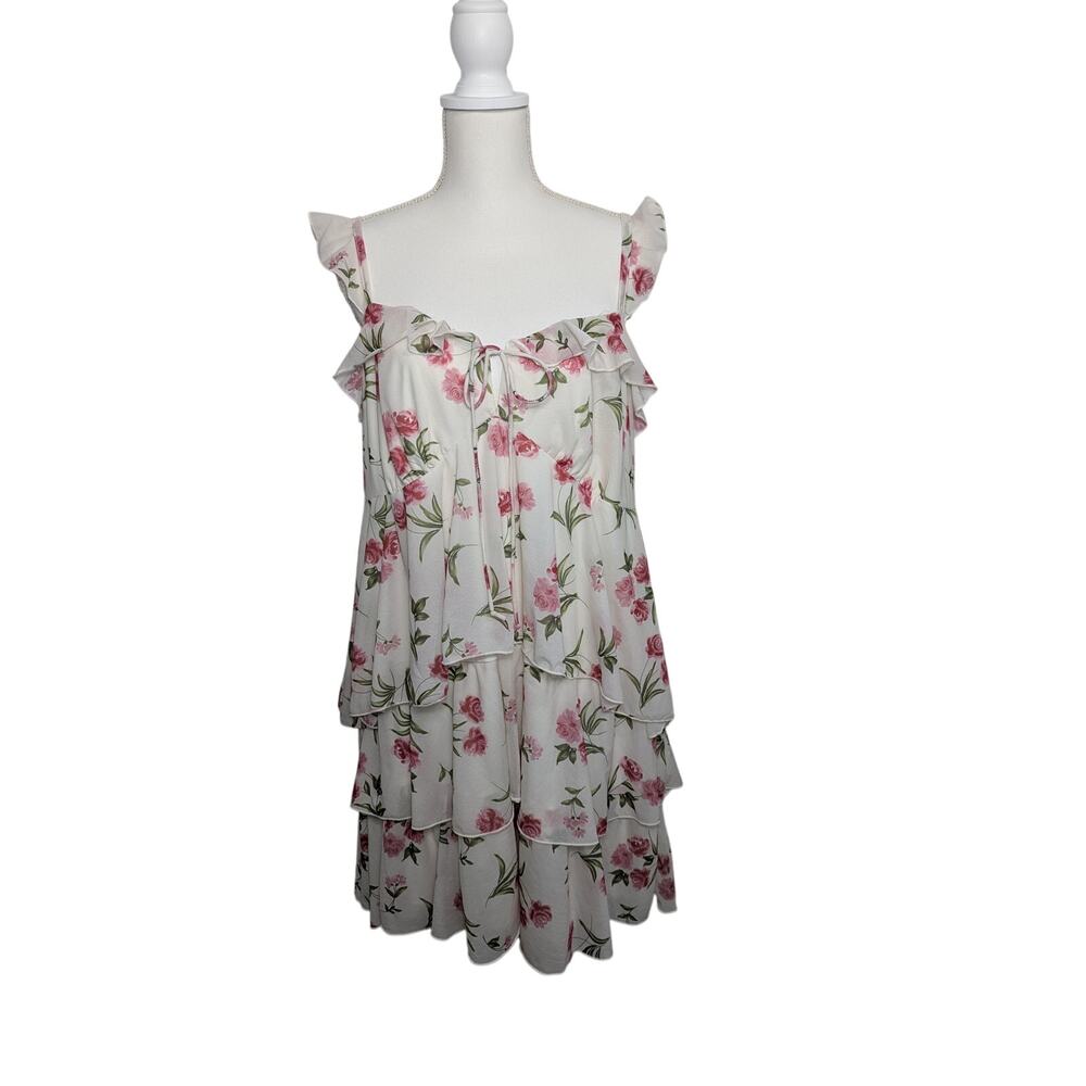Wild Fable White W/ Pink Rose Floral Print and Tiered Ruffle Layers Mini Sz XXL